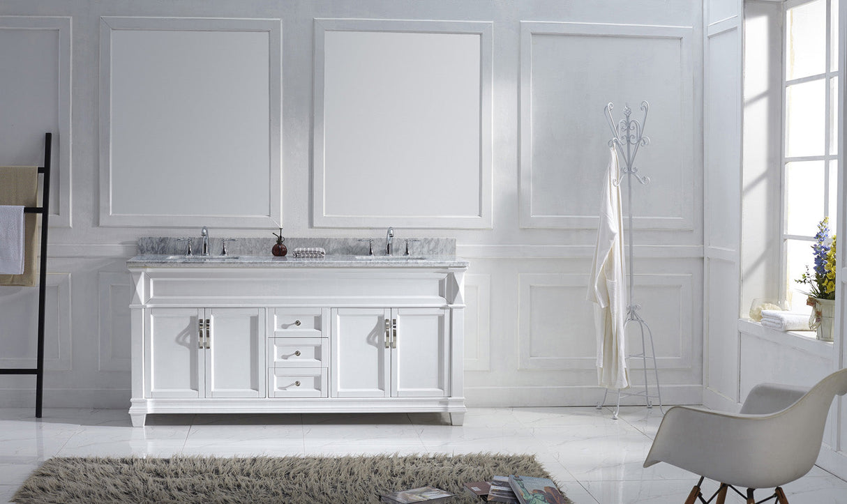 Virtu USA Victoria 72" Double Bath Vanity with White Marble Top and Square Sinks