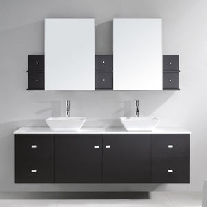 Virtu USA Clarissa 72" Double Bath Vanity in Honey Oak with White Engineered Stone Top and Square Sinks with Brushed Nickel Faucets with Matching Mirror