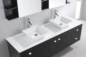 Virtu USA Clarissa 72" Double Bath Vanity in Honey Oak with White Engineered Stone Top and Square Sinks with Brushed Nickel Faucets with Matching Mirror