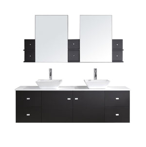 Virtu USA Clarissa 72" Double Bath Vanity in Honey Oak with White Engineered Stone Top and Square Sinks with Brushed Nickel Faucets with Matching Mirror