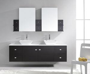 Virtu USA Clarissa 72" Double Bath Vanity in Honey Oak with White Engineered Stone Top and Square Sinks with Matching Mirror