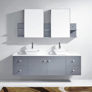 Virtu USA Clarissa 72" Double Bath Vanity in Honey Oak with White Engineered Stone Top and Square Sinks with Brushed Nickel Faucets with Matching Mirror
