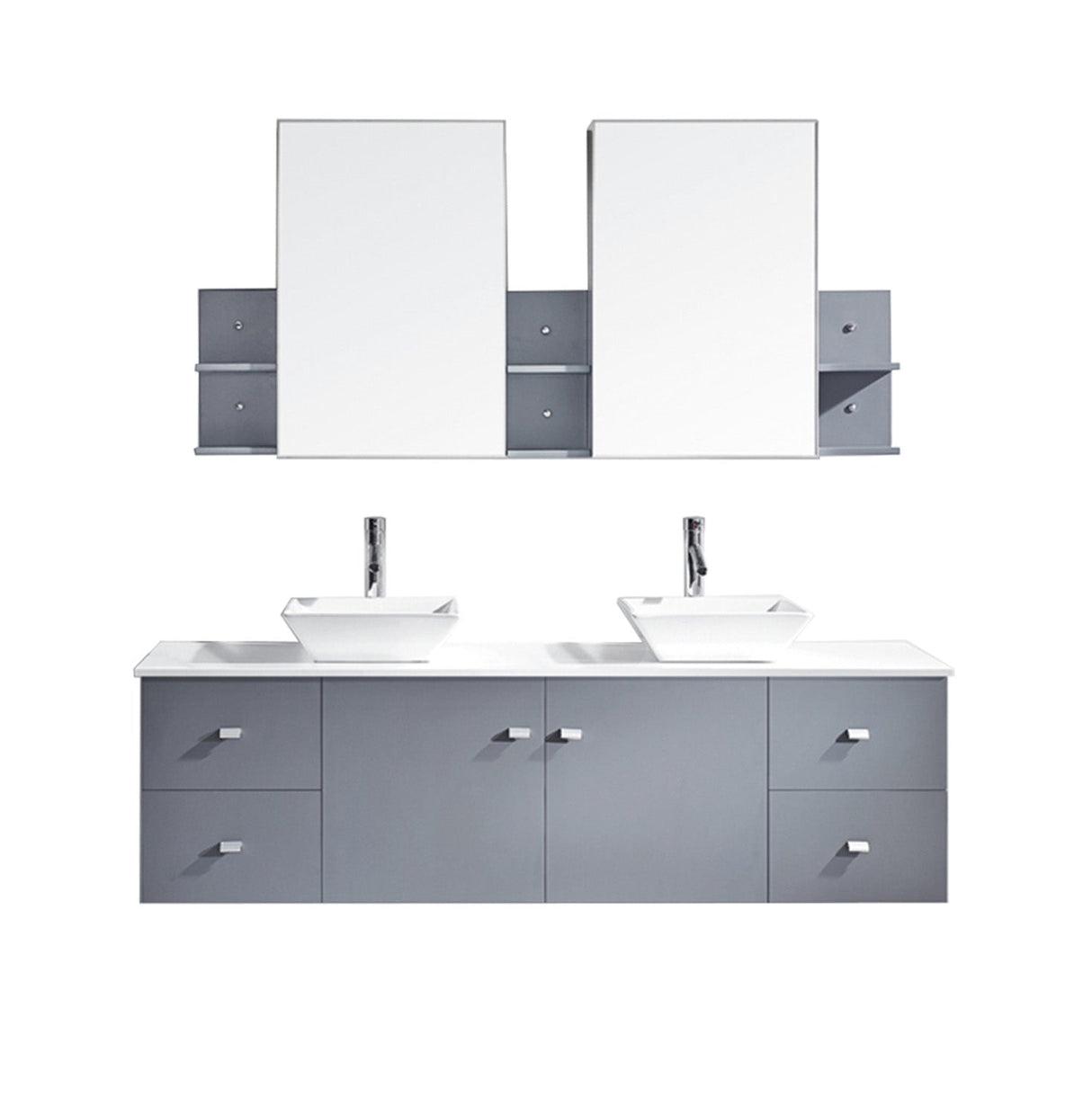 Virtu USA Clarissa 72" Double Bath Vanity in Honey Oak with White Engineered Stone Top and Square Sinks with Brushed Nickel Faucets with Matching Mirror