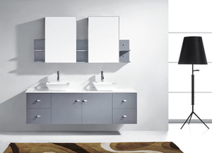 Virtu USA Clarissa 72" Double Bath Vanity in Honey Oak with White Engineered Stone Top and Square Sinks with Matching Mirror