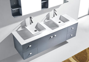 Virtu USA Clarissa 72" Double Bath Vanity in Honey Oak with White Engineered Stone Top and Square Sinks with Matching Mirror