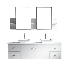 Virtu USA Clarissa 72" Double Bath Vanity in Honey Oak with White Engineered Stone Top and Square Sinks with Brushed Nickel Faucets with Matching Mirror
