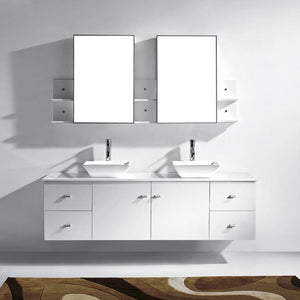 Virtu USA Clarissa 72" Double Bath Vanity in Honey Oak with White Engineered Stone Top and Square Sinks with Matching Mirror