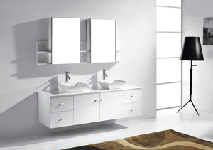 Virtu USA Clarissa 72" Double Bath Vanity in Honey Oak with White Engineered Stone Top and Square Sinks with Matching Mirror