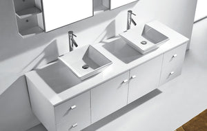 Virtu USA Clarissa 72" Double Bath Vanity in Honey Oak with White Engineered Stone Top and Square Sinks with Matching Mirror