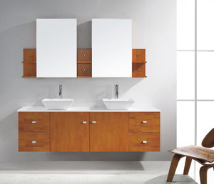Virtu USA Clarissa 72" Double Bath Vanity in Honey Oak with White Engineered Stone Top and Square Sinks with Matching Mirror