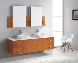 Virtu USA Clarissa 72" Double Bath Vanity in Honey Oak with White Engineered Stone Top and Square Sinks with Matching Mirror