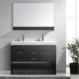 Virtu USA Gloria 48" Double Bath Vanity with White Ceramic Top and Integrated Square Sinks with Brushed Nickel Faucets with Matching Mirror