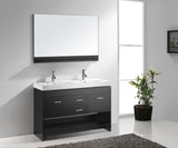 Virtu USA Gloria 48" Double Bath Vanity with White Ceramic Top and Integrated Square Sinks with Brushed Nickel Faucets with Matching Mirror