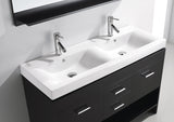 Virtu USA Gloria 48" Double Bath Vanity with White Ceramic Top and Integrated Square Sinks with Brushed Nickel Faucets with Matching Mirror