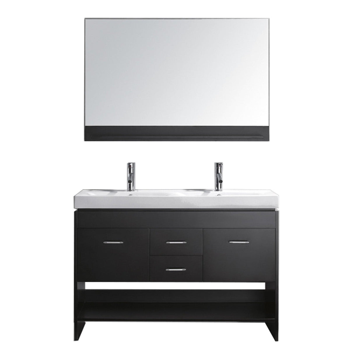 Virtu USA Gloria 48" Double Bath Vanity with White Ceramic Top and Square Sink with Brushed Nickel Faucet and Mirror - Luxe Bathroom Vanities Luxury Bathroom Fixtures Bathroom Furniture