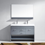 Virtu USA Gloria 48" Double Bath Vanity with White Ceramic Top and Integrated Square Sinks with Brushed Nickel Faucets with Matching Mirror