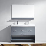 Virtu USA Gloria 48" Double Bath Vanity with White Ceramic Top and Integrated Square Sinks with Brushed Nickel Faucets with Matching Mirror