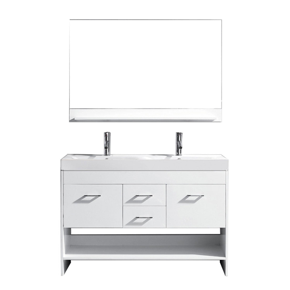 Virtu USA Gloria 48" Double Bath Vanity with White Ceramic Top and Square Sink with Brushed Nickel Faucet and Mirror - Luxe Bathroom Vanities Luxury Bathroom Fixtures Bathroom Furniture