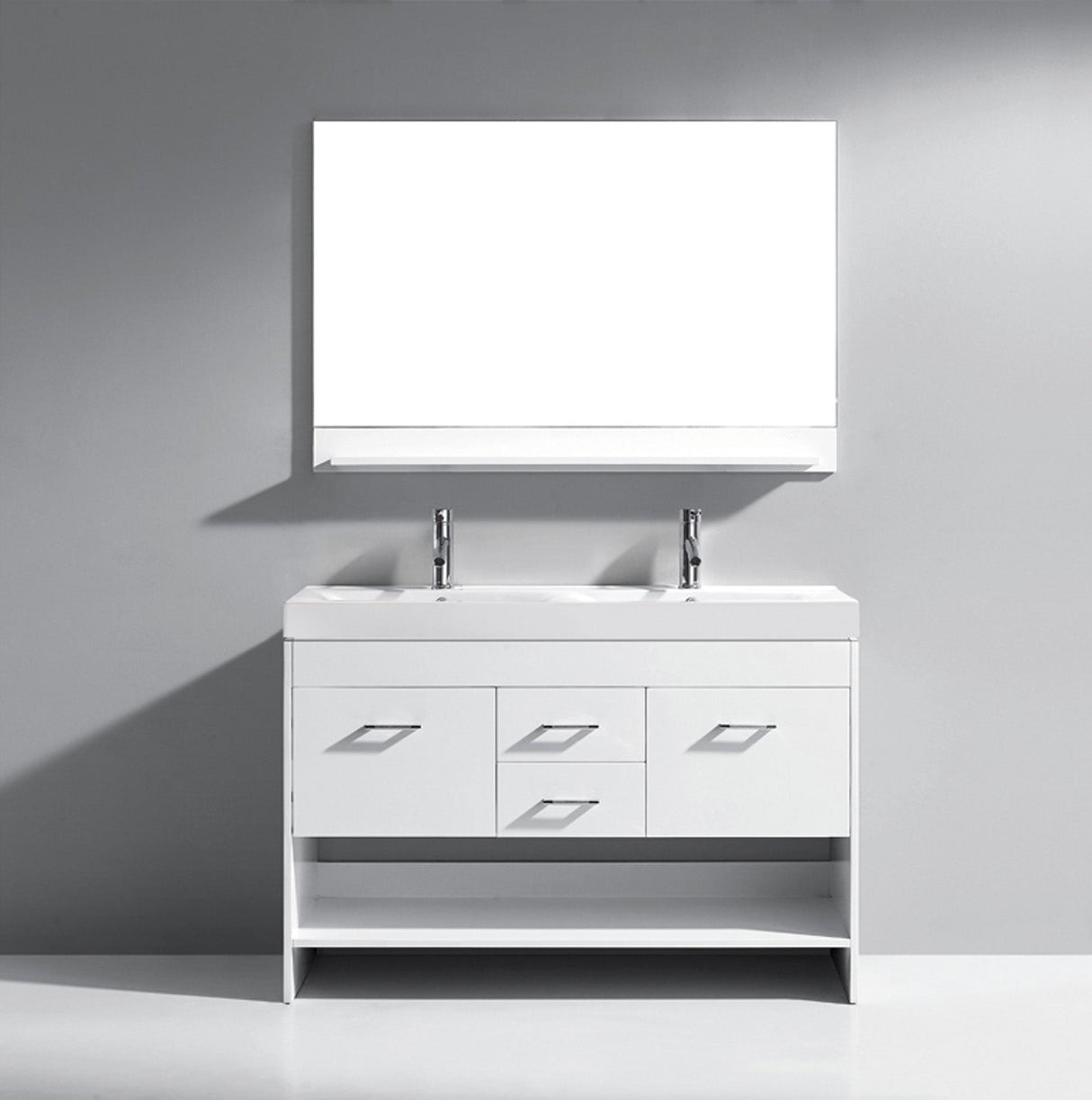 Virtu USA Gloria 48" Double Bath Vanity with White Ceramic Countertop and Integrated Square Sinks with Matching Mirror