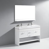 Virtu USA Gloria 48" Double Bath Vanity with White Ceramic Countertop and Integrated Square Sinks with Matching Mirror