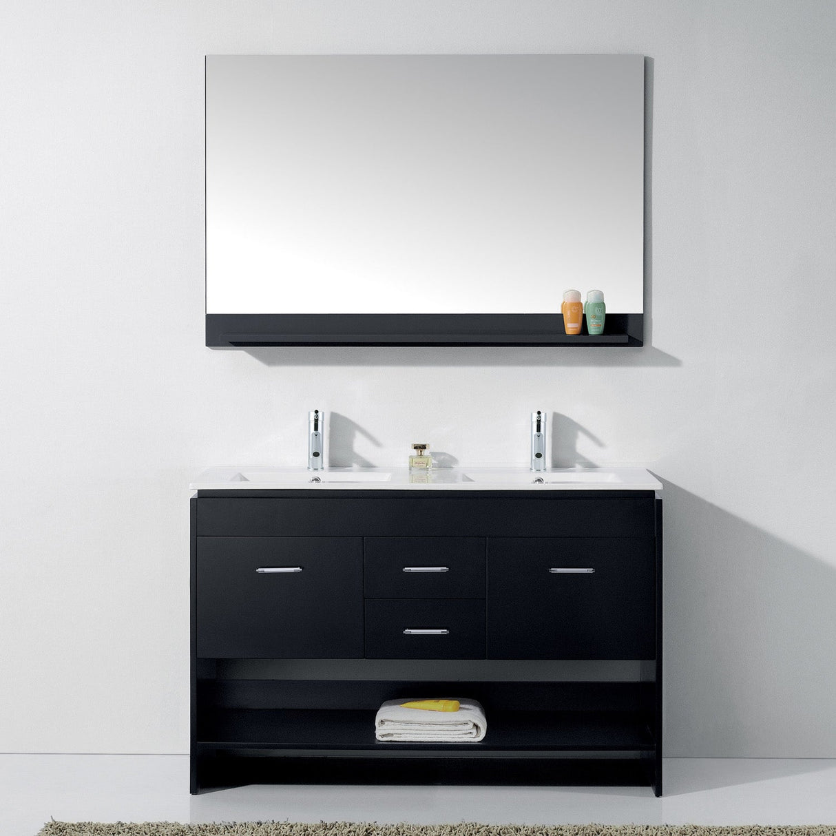 Virtu USA Gloria 48" Double Bath Vanity with White Ceramic Top and Integrated Square Sinks with Matching Mirror