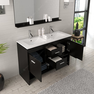 Virtu USA Gloria 48" Double Bath Vanity with White Ceramic Top and Integrated Square Sinks with Matching Mirror