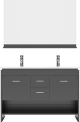 Virtu USA Gloria 48" Double Bath Vanity with White Ceramic Top and Integrated Square Sinks with Matching Mirror - Luxe Bathroom Vanities