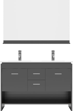Virtu USA Gloria 48" Double Bath Vanity with White Ceramic Top and Integrated Square Sinks with Matching Mirror - Luxe Bathroom Vanities