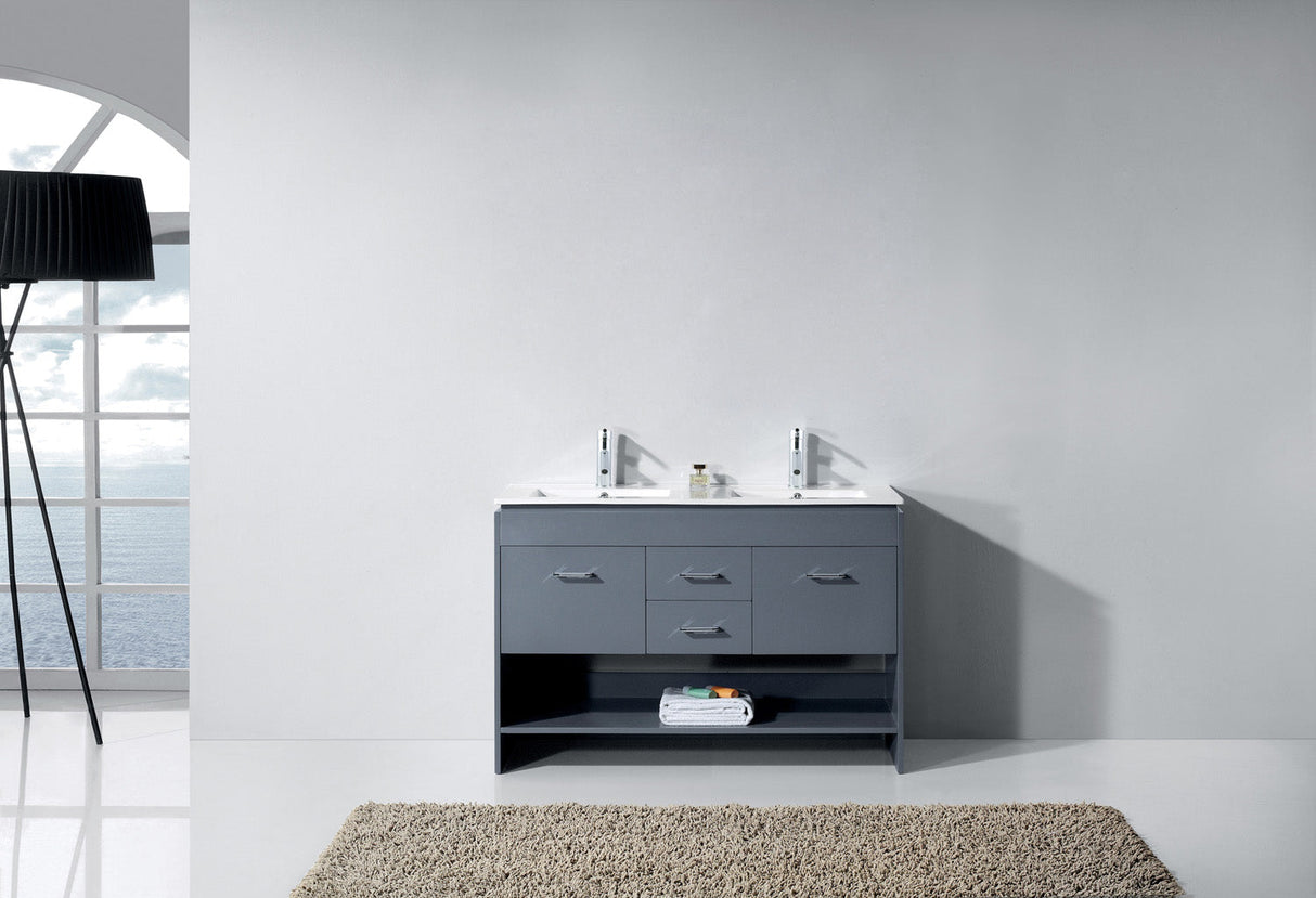 Virtu USA Gloria 48" Double Bath Vanity with White Ceramic Countertop and Integrated Square Sinks