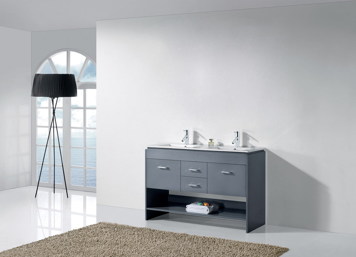 Virtu USA Gloria 48" Double Bath Vanity with White Ceramic Countertop and Integrated Square Sinks