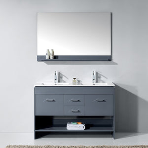 Virtu USA Gloria 48" Double Bath Vanity with White Ceramic Top and Integrated Square Sinks with Matching Mirror