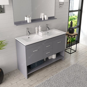 Virtu USA Gloria 48" Double Bath Vanity with White Ceramic Top and Integrated Square Sinks with Matching Mirror