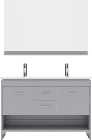 Virtu USA Gloria 48" Double Bath Vanity with White Ceramic Top and Integrated Square Sinks with Matching Mirror - Luxe Bathroom Vanities