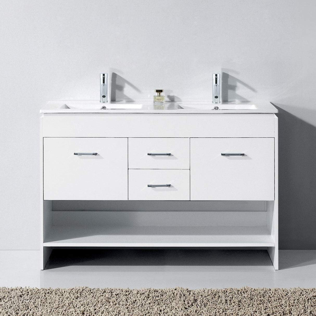 Virtu USA Gloria 48" Double Bath Vanity with White Ceramic Countertop and Integrated Square Sinks