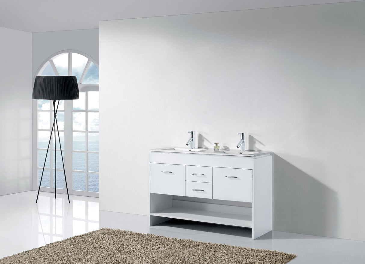 Virtu USA Gloria 48" Double Bath Vanity with White Ceramic Countertop and Integrated Square Sinks