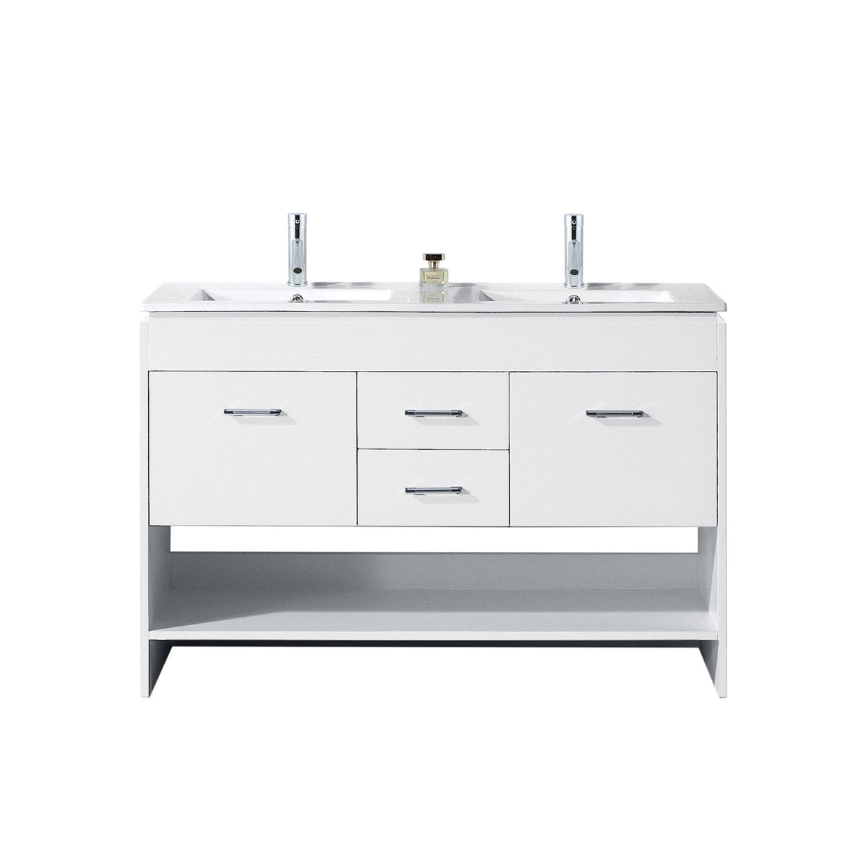 Virtu USA Gloria 48" Double Bath Vanity with Slim White Ceramic Top and Square Sink with Polished Chrome Faucet - Luxe Bathroom Vanities