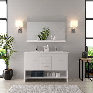 Virtu USA Gloria 48" Double Bath Vanity with White Ceramic Top and Integrated Square Sinks with Matching Mirror