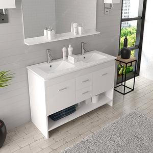 Virtu USA Gloria 48" Double Bath Vanity with White Ceramic Top and Integrated Square Sinks with Matching Mirror