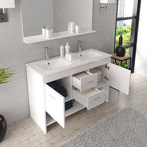 Virtu USA Gloria 48" Double Bath Vanity with White Ceramic Top and Integrated Square Sinks with Matching Mirror