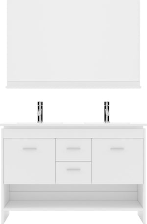 Virtu USA Gloria 48" Double Bath Vanity with White Ceramic Top and Integrated Square Sinks with Matching Mirror - Luxe Bathroom Vanities