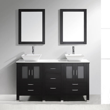 Virtu USA Bradford 60" Double Bath Vanity with White Engineered Stone Top and Square Sinks with Matching Mirror
