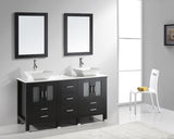 Virtu USA Bradford 60" Double Bath Vanity with White Engineered Stone Top and Square Sinks with Matching Mirror