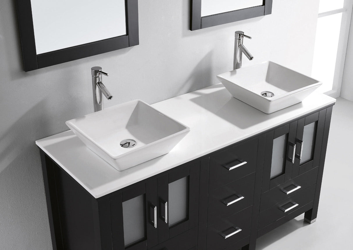 Virtu USA Bradford 60" Double Bath Vanity with White Engineered Stone Top and Square Sinks with Matching Mirror