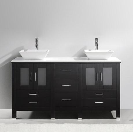 Virtu USA Bradford 60" Double Bath Vanity with White Engineered Stone Top and Square Sinks