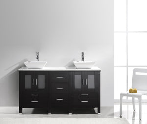 Virtu USA Bradford 60" Double Bath Vanity with White Engineered Stone Top and Square Sink with Polished Chrome Faucet - Luxe Bathroom Vanities Luxury Bathroom Fixtures Bathroom Furniture