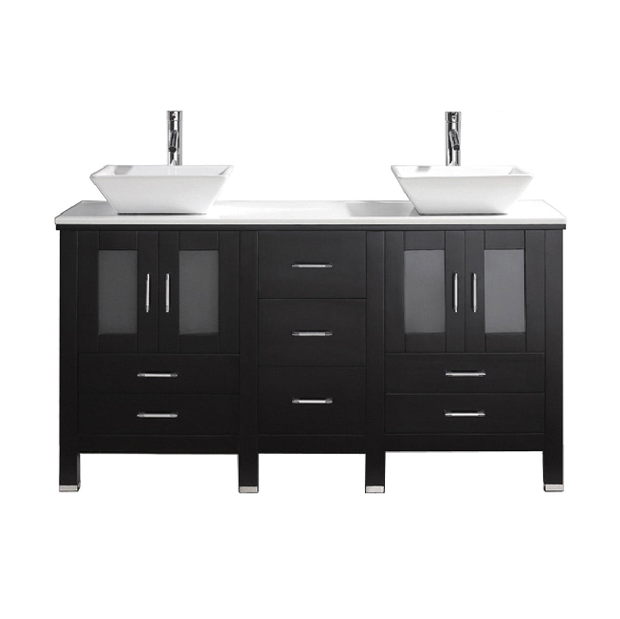Virtu USA Bradford 60" Double Bath Vanity with White Engineered Stone Top and Square Sinks