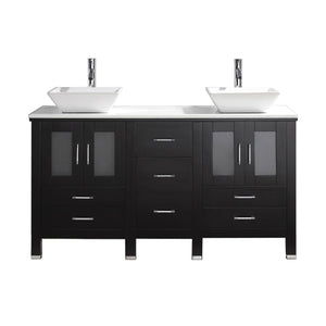 Virtu USA Bradford 60" Double Bath Vanity with White Engineered Stone Top and Square Sinks