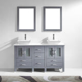 Virtu USA Bradford 60" Double Bath Vanity with White Engineered Stone Top and Square Sinks with Matching Mirror