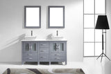 Virtu USA Bradford 60" Double Bath Vanity with White Engineered Stone Top and Square Sinks with Matching Mirror