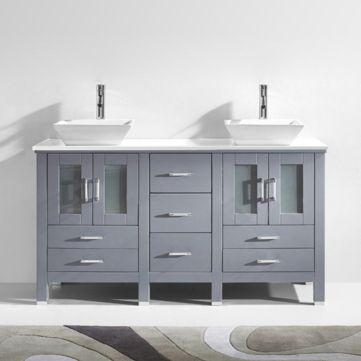 Virtu USA Bradford 60" Double Bath Vanity with White Engineered Stone Top and Square Sinks